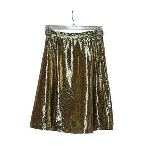 Vintage Halston III Gold Lamé Skirt 8 Textured Metallic Disco Rave Cocktail